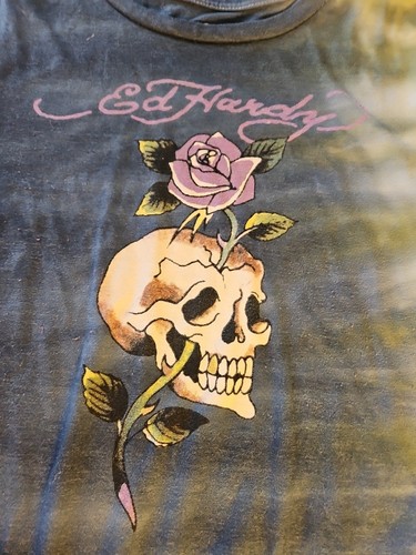 Ed Hardy Tie Dye T Shirt Women's XL Multicoloured Skull Graphic Print Tee Y2K - Picture 2 of 8