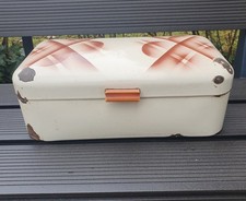 Boîte À Pain Vintage En Émail Art Déco Grande 30Cm 40Cm Crème Blanc/Marron