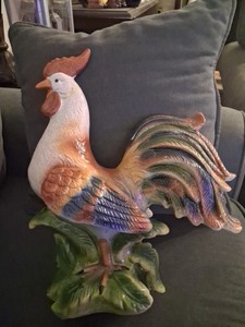 vintage ceramic rooster figurine large 15 Inches Tall. Italy Cold Paint Crazed  