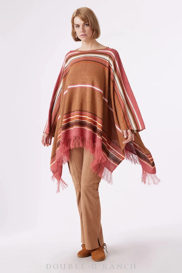 Poncho Double D Ranch Monument Pass L XL NUEVO CON ETIQUETAS NUEVO Marrón Naranja Rayas Flecos Foto 2 de 4