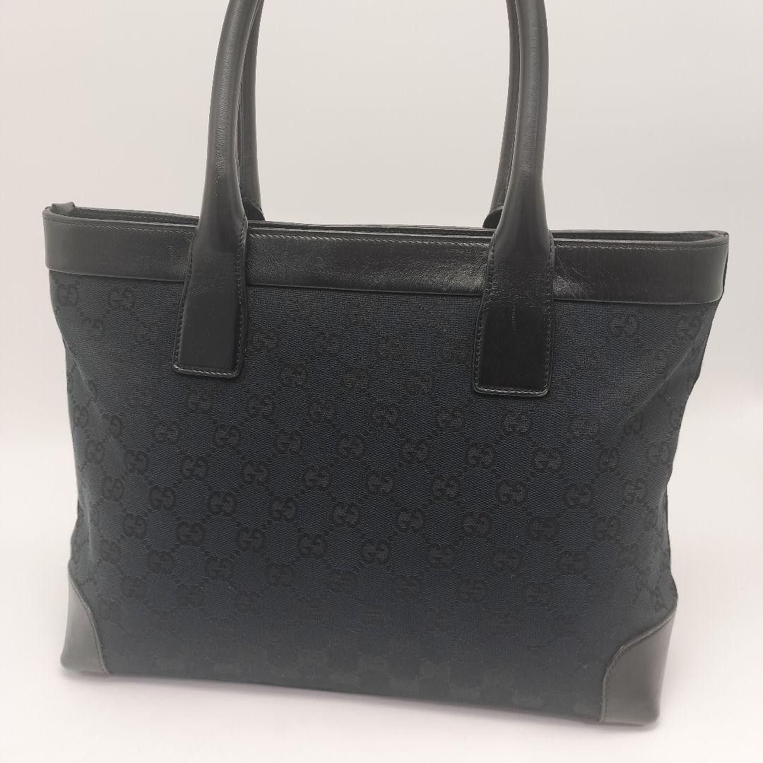 GUCCI Tote Bag GG Pattern Black Leather Canvas Near Mint Condition thumbnail 2