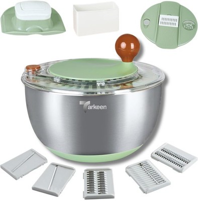 Stainless Steel Salad Spinner Large, BPA-Free Lettuce Spinner, 3-in-1 Salad B...