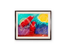 Original Art 14x11 Expressionism Abstracton paper Red yellow blue and purple