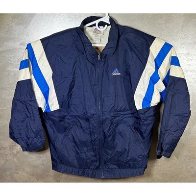Vintage 90s Adidas Track Jacket Full Zip Navy Blue White Blue