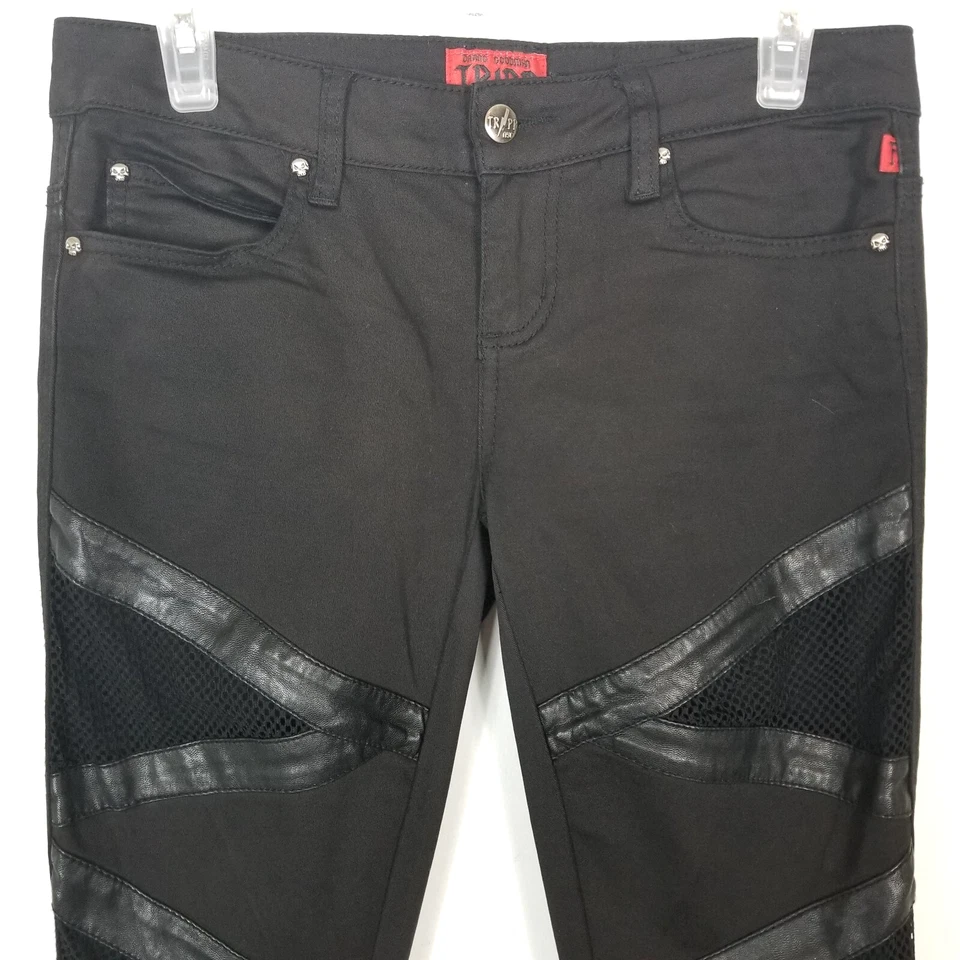 Женские узкие брюки Tripp NYC Daang Goodman размер 26 черная кожа сетка деталь Y2K - Изображение 2 из 4