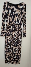 Phase Eight long dress with ruched front - UK 10 - Black - beige and blue