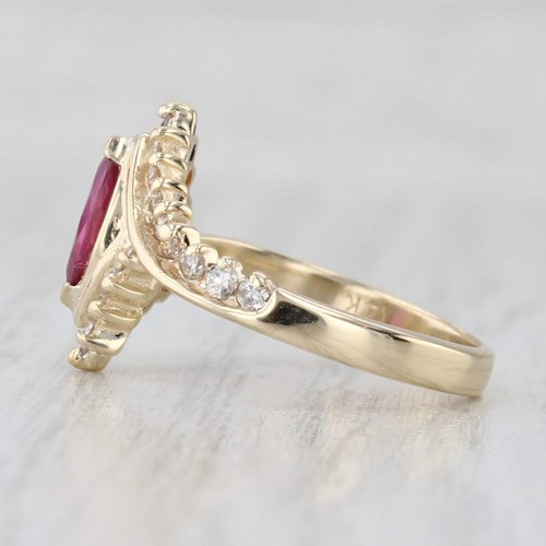 0.92ctw Marquise Rubino Diamante By-Pass Anello 14k Oro Giallo Misura 6.75 - Foto 3 di 10