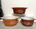 Vintage Set Of 3 Pyrex Autumn Harvest Wheat Casseroles No Lids 475-B 474-B 473-B