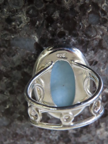 Vintage Hand Crafted - 925 Silver Aquamarine Cabochon Ring Size U - 11.6g - Picture 12 of 19