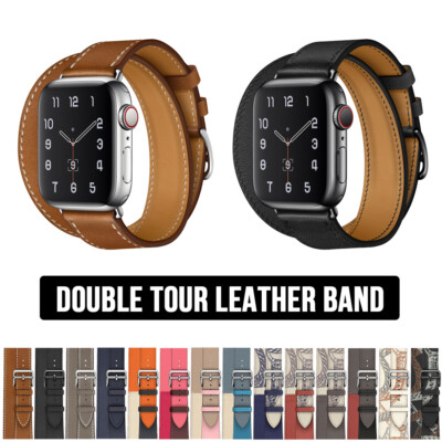 Double Circle Leder Armband für Apple Watch 11 10 9 8 7 6 5 SE 40-46mm Ultra 3 2