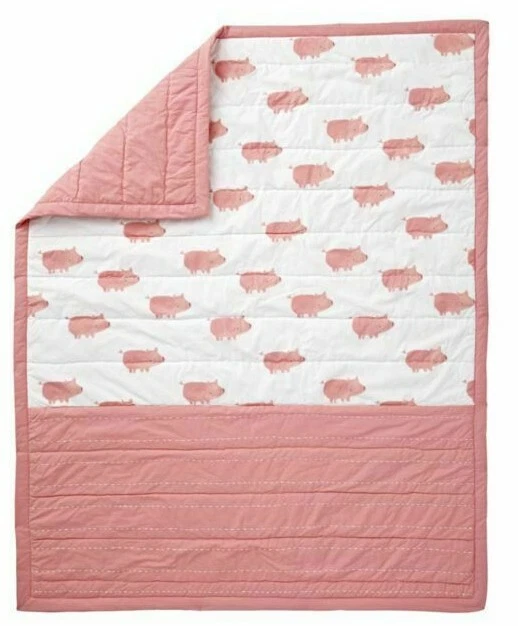 Manta Edredón Cuna Bebé - Rosa Cerdos Granja Animal Patrón Algodón 40" x 50" NUEVO Foto 3 de 4