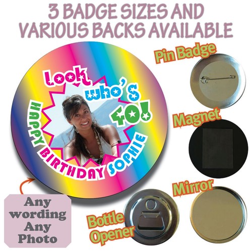 Personalised PHOTO Birthday Party Stickers pin Badge Kids Fun Any AGE Sweet 626 - Picture 2 of 9