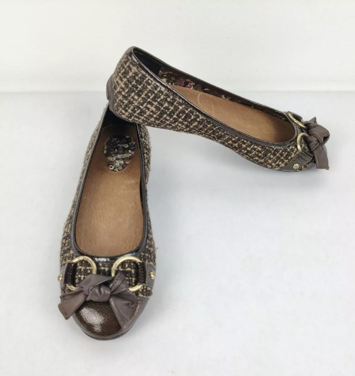 Sperry Top Sider Women s Brown Woven Bow Slip On Ballet Flats Shoes Size 6M