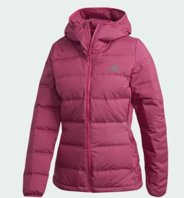 Adidas Women's Helionic Melange Down Hooded Jacket Size SX Pink Black NEW 