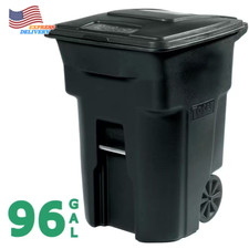 96 Gallon Black Rolling Outdoor Garbage Trash Can with Wheels  Attached Lid NEW