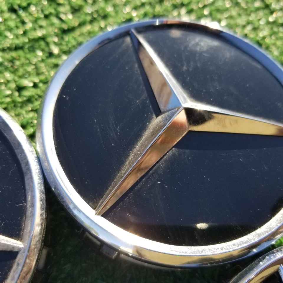 Juego 4 tapas centrales de rueda Mercedes Benz de fábrica OEM negro cromo 3 pulgadas 2204000125 Foto 3 de 4