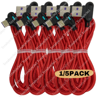 1/5Pack 90 Degree Right Angle USB C Fast Charger Cable Lot Type C For Samsung