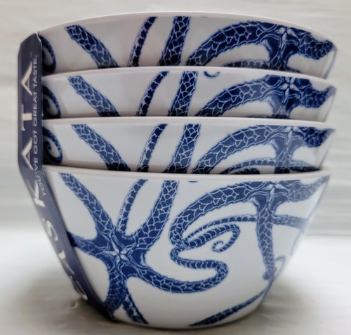 Caskata Melamine Set Starfish Dinner , Cereal , Tidbit Bowls Service For 4 Blue - Picture 11 of 17