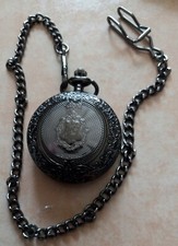 Steampunk Fashion Pocket Watch Black Attractive Design w/Chain