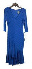 Adrianna Papell Women’s Blue Long Sleeve Jersey Flounce Midi Dress Size 4