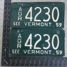 1959 59 VERMONT VT AGRICULTURE AGR FARM TRUCK LICENSE PLATE TAG PAIR SET # 4230