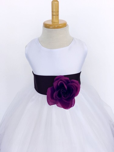White Tulle Rose Petal Dress Easter Birthday Spring Summer Pageant Satin #24 - Picture 55 of 177