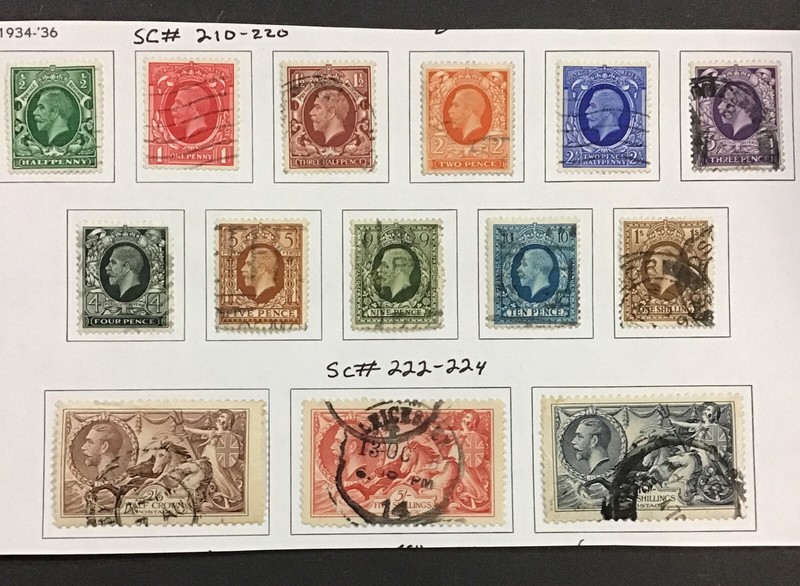 Great britain 1934-36 VF Used Sc#210-220 &. 222-24 Cv$170