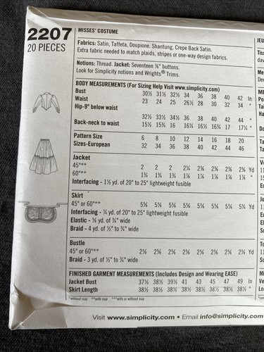 Steampunk Dress Costume Pattern Size 14 - 20 - NEW Simplicity 2207 - Picture 3 of 4