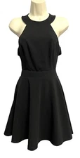 Lulus Keep Coming Back Black Skater Dress Size Small Halter Open Back Mini NWT