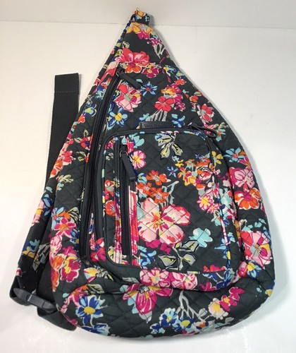 Vera Bradley Sling Backback Pretty Poisies pattern Gray floral EUC - Picture 5 of 10