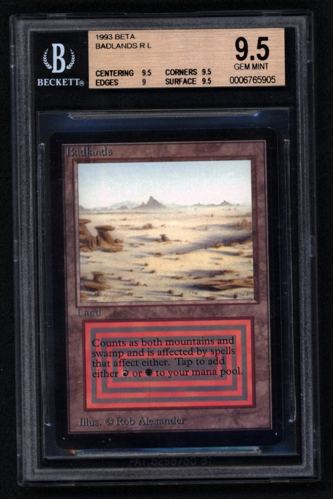 Badlands - Beta - MTG Magic the Gathering - BGS MINT 9.5 ! DUAL LAND !