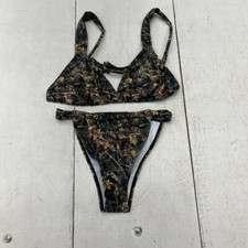 Shein Green Brown 2 Piece Triangle Bikini Swimsuit Women's Size Small NEW