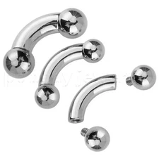 2pcs. Internally threaded 316L Steel Curved Barbell Eyebrow Ring & Prince Albert