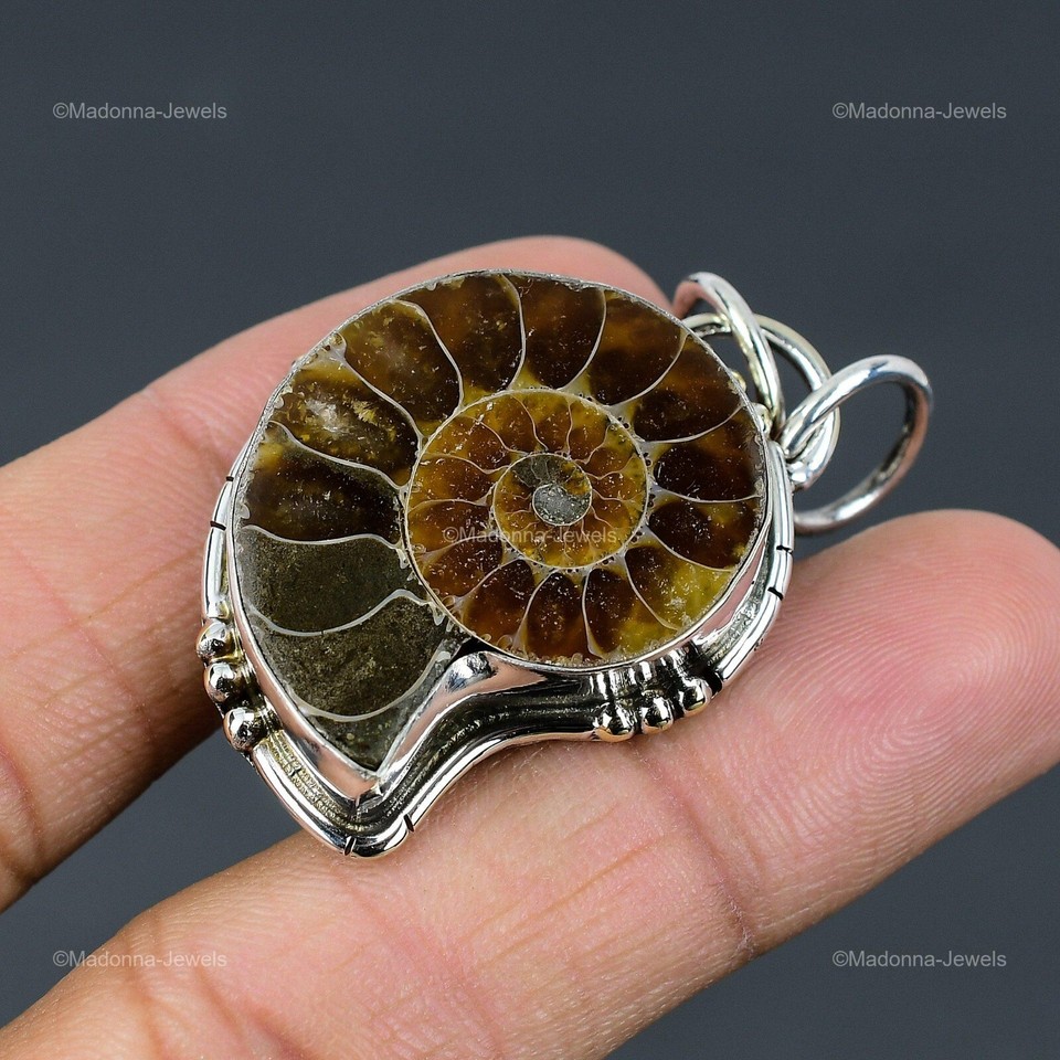 Starborn Ammonite with Abalone Shell Inlay Pendant in Sterling Silver