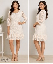 free people Womens Size 6 Ivory Lace Flounce Hem Dress Boho Chic 3/4 Sleeve