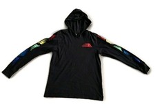 Adidas Boys Black Rainbow Multi Logo Long Sleeve Hooded Shirt Size Medium Unisex