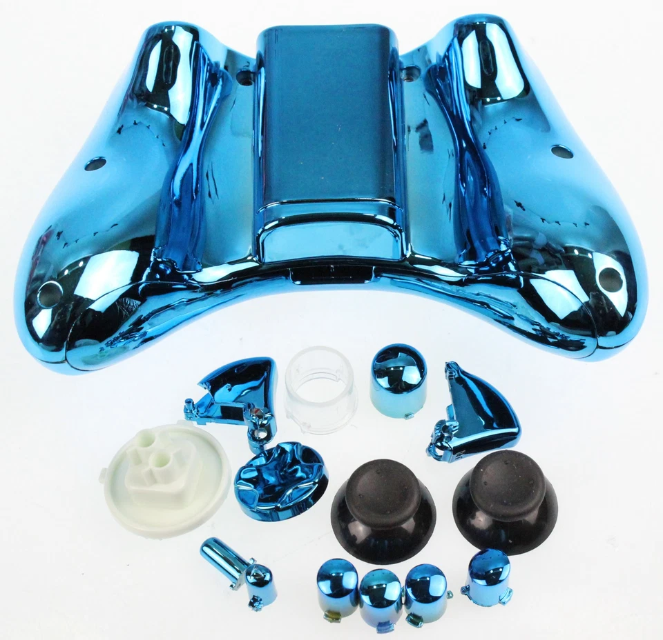 Replacement Custom Chrome Blue Xbox 360 Controller Shell Case - Image 4 of 4