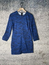 A.L.C. Dress Womens 4 Blue Black Animal Print Sheath Mini Long Sleeve Zipper