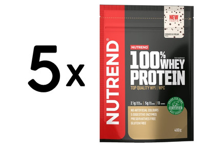 5 x Nutrend 100% Whey Protein, Cookies & Cream - 400g (34,98 EUR/kg)
