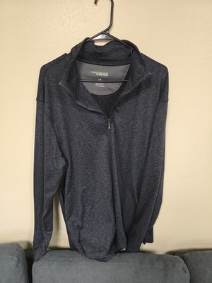 Haggar In Motion Men's 1/4 Zip Mock Neck L/S Active Shirt Gray Heather Size L