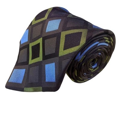 Ted Baker Mens Black Silk Geometric Tie Green & Blue Squares Modern Pattern