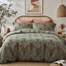 NEW Anthropologie Teal Orange Floral Boho King Cotton Bedding Duvet Sham Set