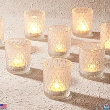 HOMEMORY 12-Pack Vintage Clear Glass Votive Candle Holders for Tealights & Decor