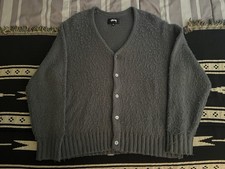 St ssy Sweater Mens Large Charcoal Gray Brushed Cardigan V Neck Streetwear