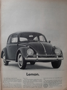 1960 VOLKSWAGEN BUG CLASSIC LEMON ORIGINAL ADVERTISING AD - VERY RARE