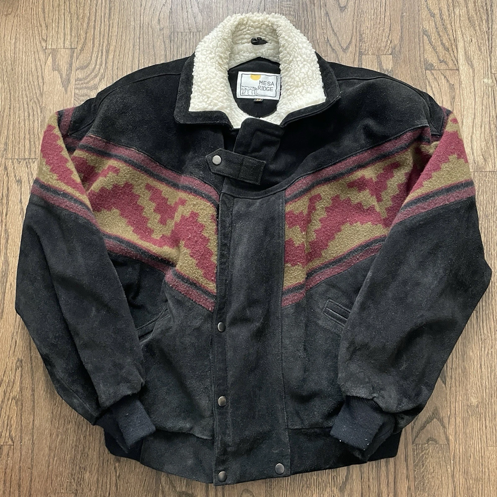 Vintage 90’s Mesa Ridge Jacket Men’s M Black Suede Leather Western Sherpa Lined - product detail image 1