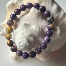 Purple and Yellow Beaded natural stone Bracelets silver 8mm fits 15-17cm wrists