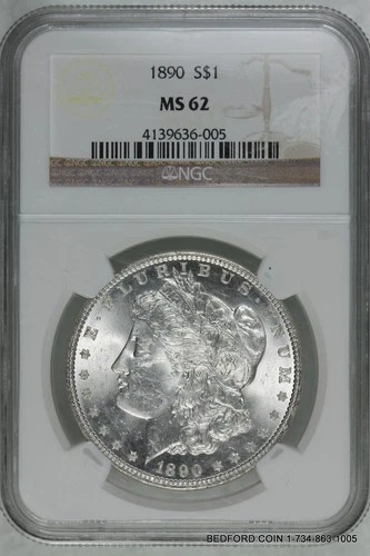 NGC MS62 1890 MORGAN SILVER DOLLAR $1 (BC05)
