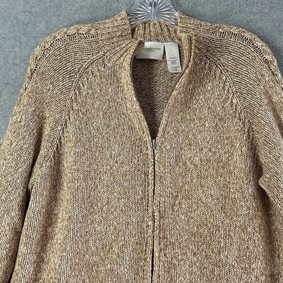 Cárdigan suéter para mujer LIZ CLAIBORNE talla L tostado crema tejido cremallera completa Foto 4 de 4