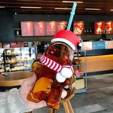 New 1PCS Starbucks Christmas Gift Gingerbread Man Shaped Glass Straw Cup Tumbler